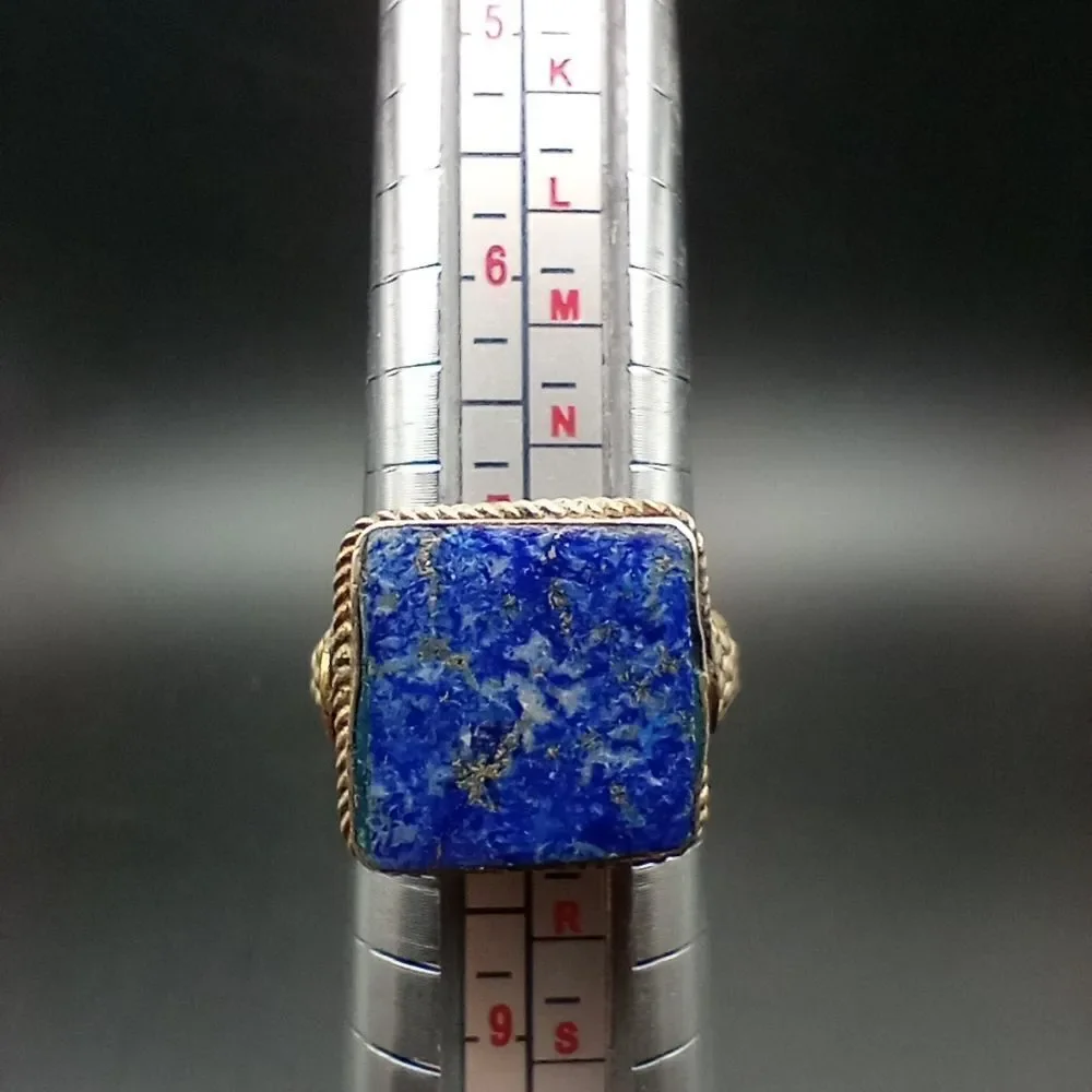 Caveman handcrafted lapis and sterling silver ring size 8 R252